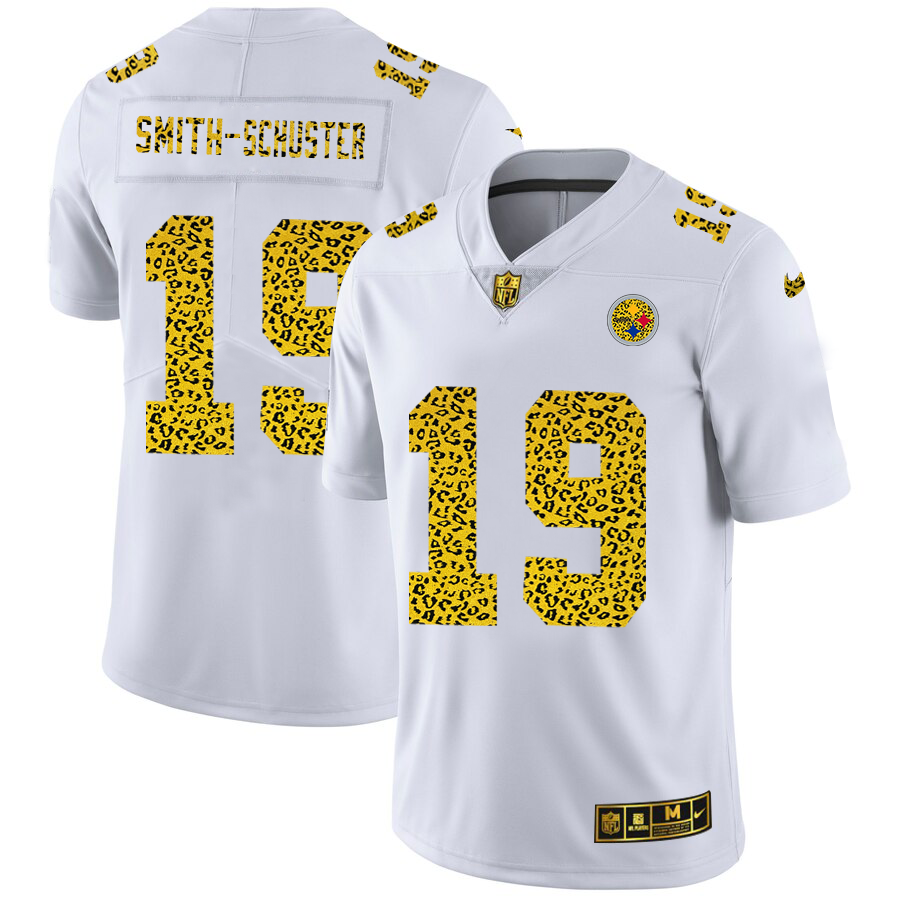 Pittsburgh Steelers #19 JuJu Smith-Schuster Men Nike Flocked Leopard Print Vapor Limited NFL Jersey White